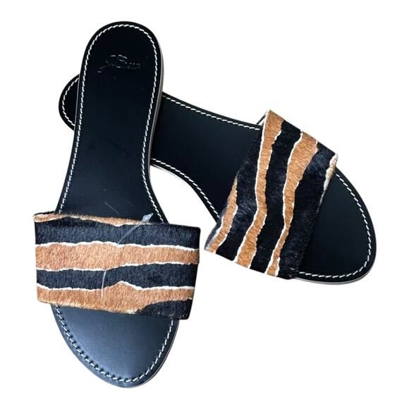 J. Crew Capri Slide Sandals Tiger Print Calf Hair NWT Size 10 - Picture 2 of 10